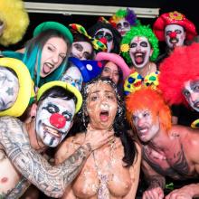 Intense clown BDSM group torture with Julia De Lucia